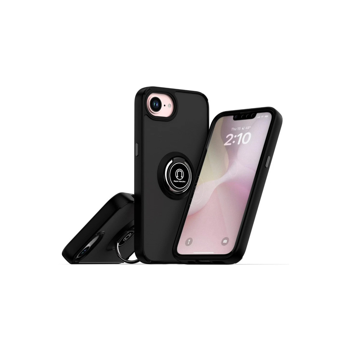 iPhone 16E Kılıf Montreal Yüzüklü Silikon Kapak - Siyah