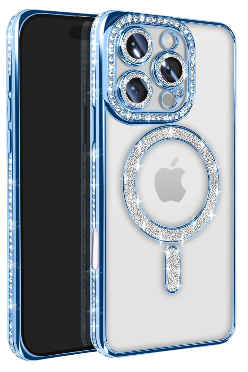 Apple iPhone 16 Pro Max Uyumlu Kılıf Joke Simli Magneticsafe Kılıf - Mavi