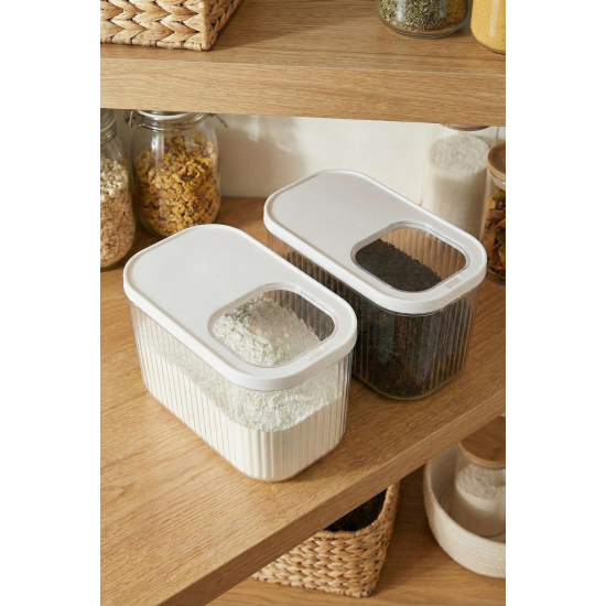 2'Li 7,5 LT Multibox Beyaz Kayar Kapaklı Saklama Kabı & Erzak Kabı & Toz Ve Tablet Deterjan Kutusu