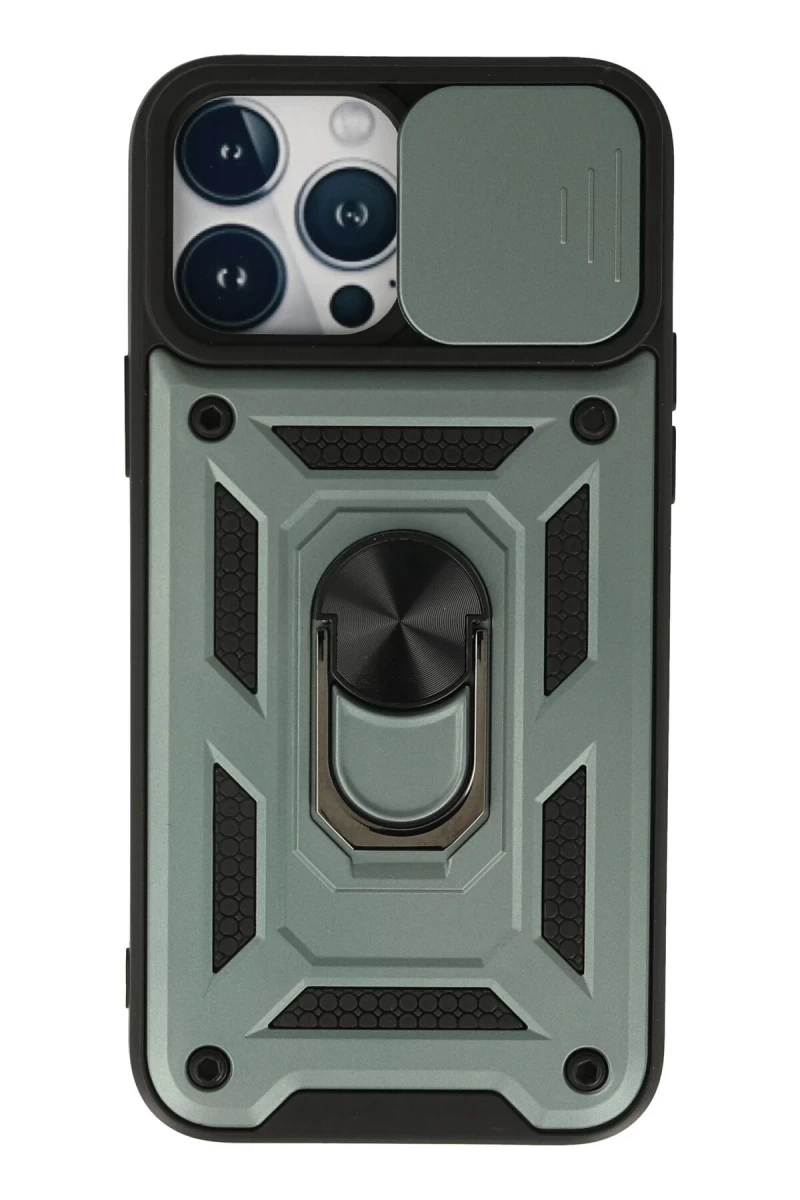 Apple iPhone 13 Pro Max Uyumlu Kılıf Pars Lens Yüzüklü Silikon - Yeşil