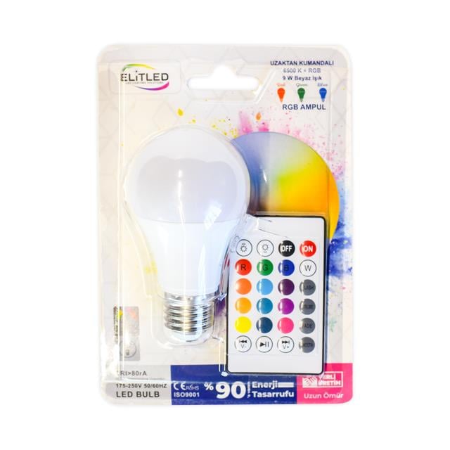 9w KUMANDALI BEYAZ+RGB LED AMPUL 1 Adet