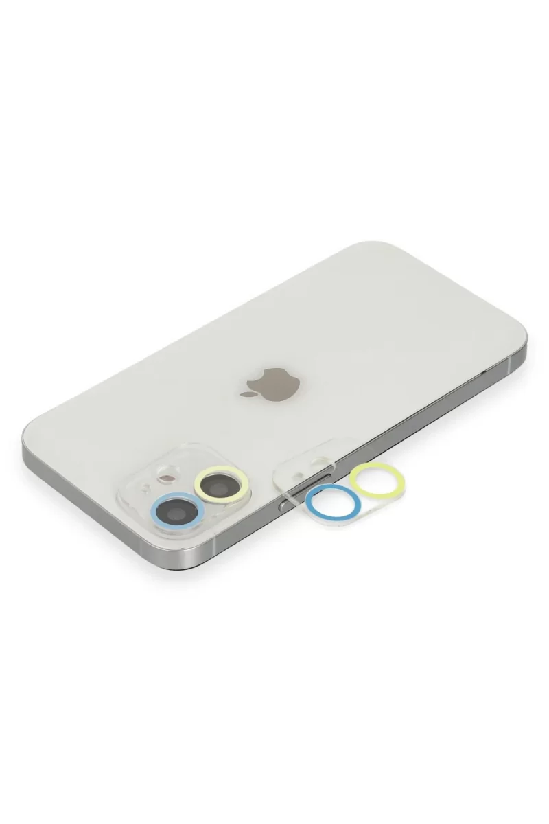 iPhone 12 Mini Renkli Kamera Lens Koruma Cam - Sarı-Mavi