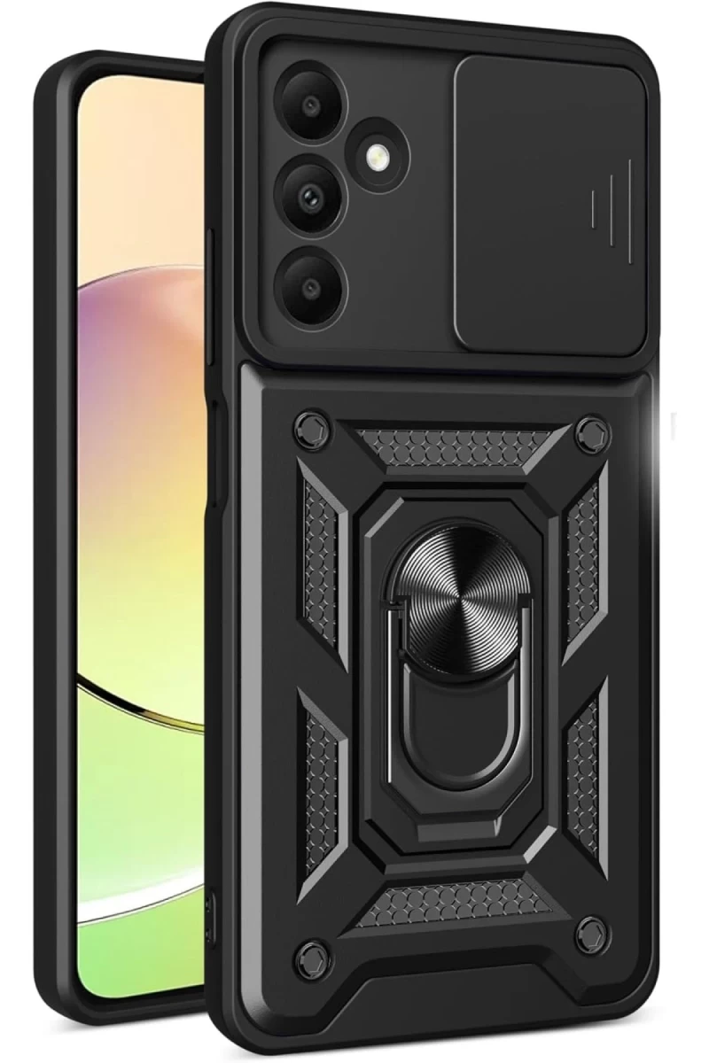 Samsung Galaxy M15 Uyumlu Kılıf Pars Lens Yüzüklü Silikon - Siyah