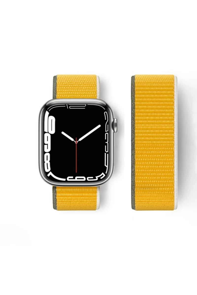 Apple Watch 42mm Uyumlu Hasırlı Cırtcırtlı Kordon - Sarı
