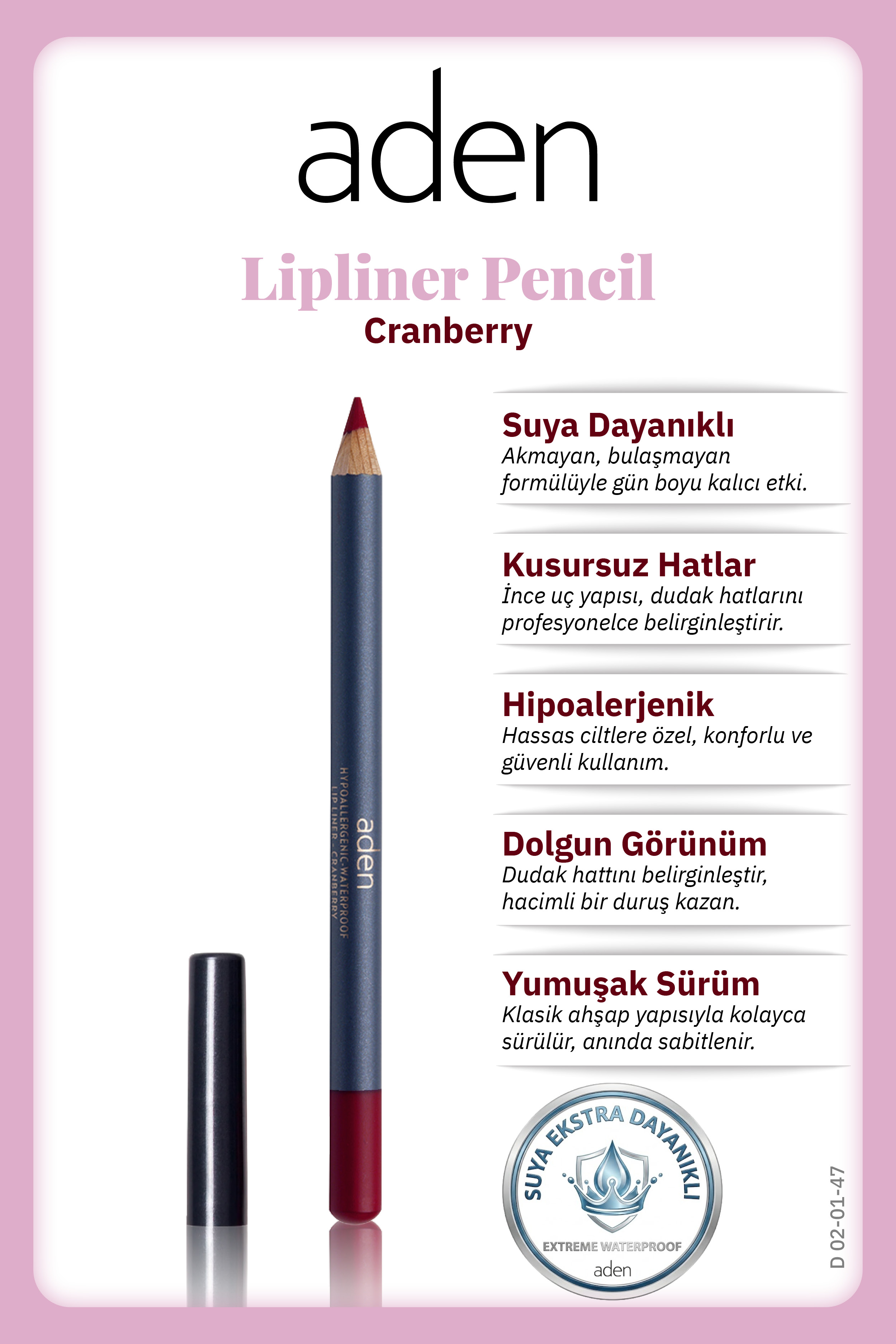 Aden Lipliner Pencil - Dudak Kalemi 47 Cranberry(Vişne)