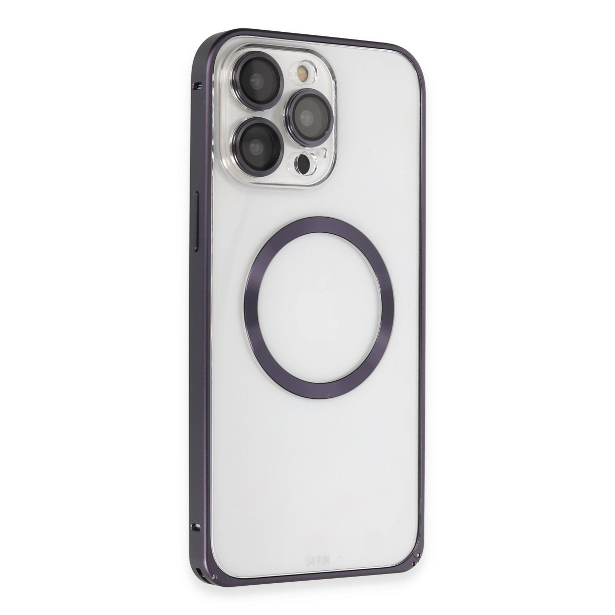 iPhone 14 Pro Kılıf Metal Bumper Magneticsafe Kapak - Derin Mor