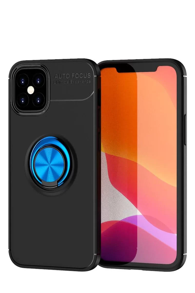iPhone 12 Mini Kılıf Range Yüzüklü Silikon - Siyah-Mavi