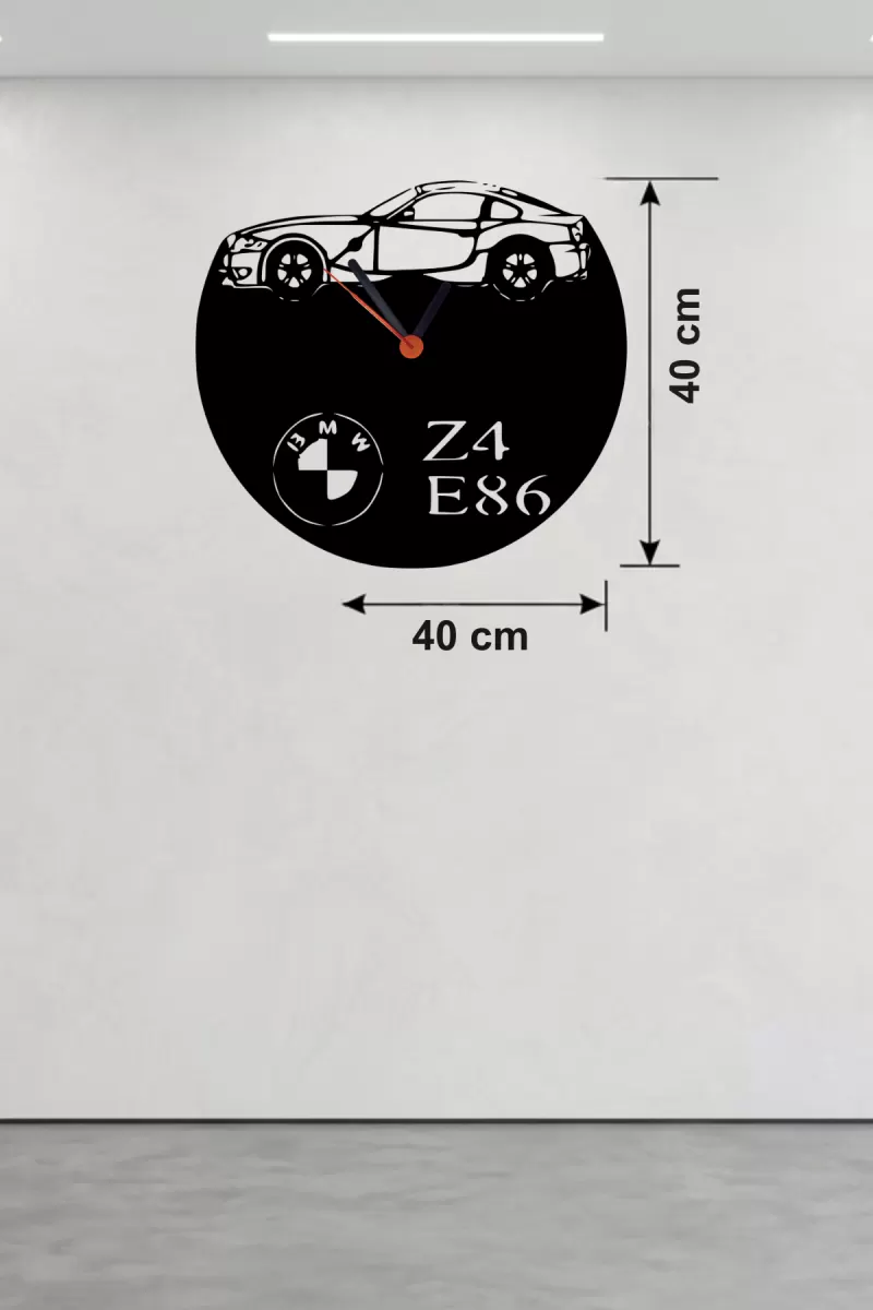 BMW Z4 E86 Tasarım Ahşap Duvar Saati - 40x40 cm Lazer Kesim Dekoratif