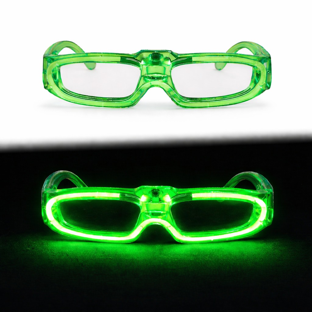 Yeşil LED Işıklı Parti Gözlüğü 3 Modlu ? Glow & Gece Eğlence Gözlüğü