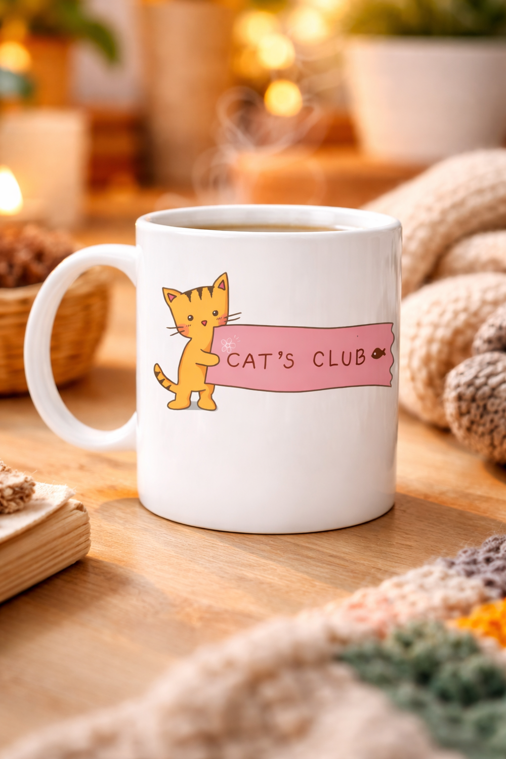 Cat’s Club Kedi Desenli Porselen Kupa MODEL 68 – Sevimli Turuncu Kedi Figürlü, Kahve &amp; Çay Kupası, Kedi Severlere Özel Hediye