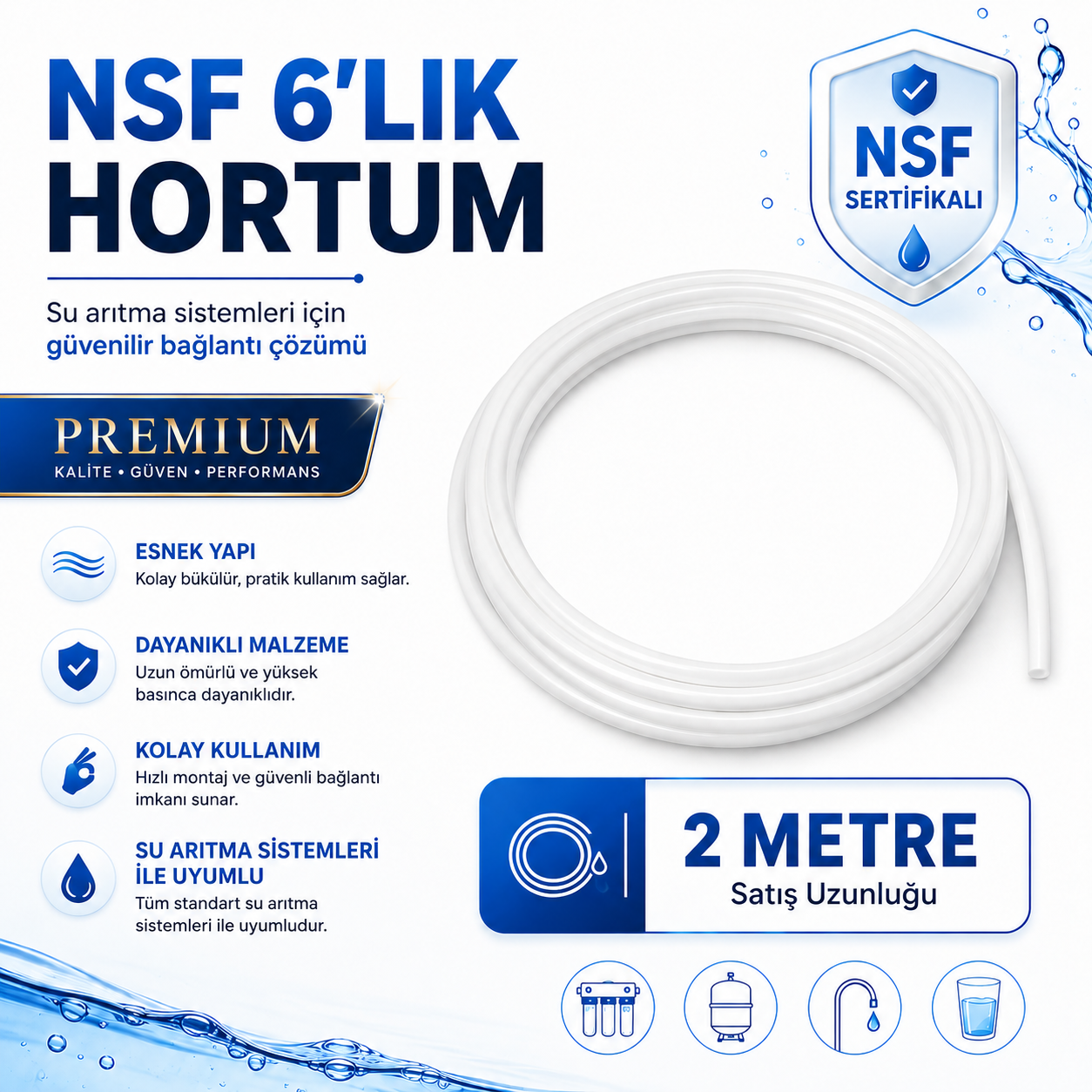 NSF Sertifikalı Premium 6’lık Su Arıtma Hortumu 2 Metre 608696155