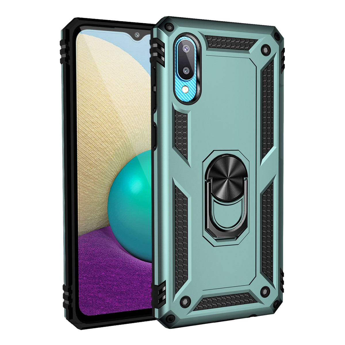 Galaxy A02 Kılıf Sofya Yüzüklü Silikon Kapak - Yeşil