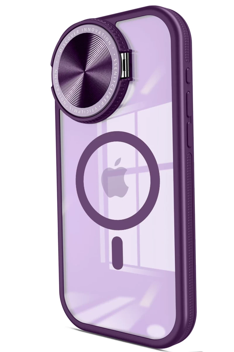 Apple iPhone 14 Pro Max Uyumlu Kılıf Teleskop Lens Magsafe Silikon Kapak - Derin Mor