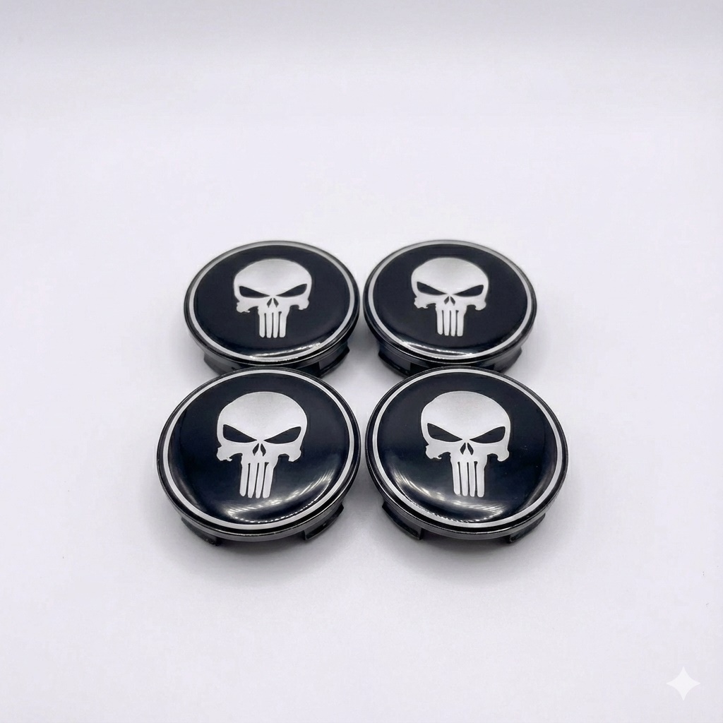 Beyaz Punisher Damla Geçme Jant Göbek Kapağı 4’lü Set 55/58mm Siyah