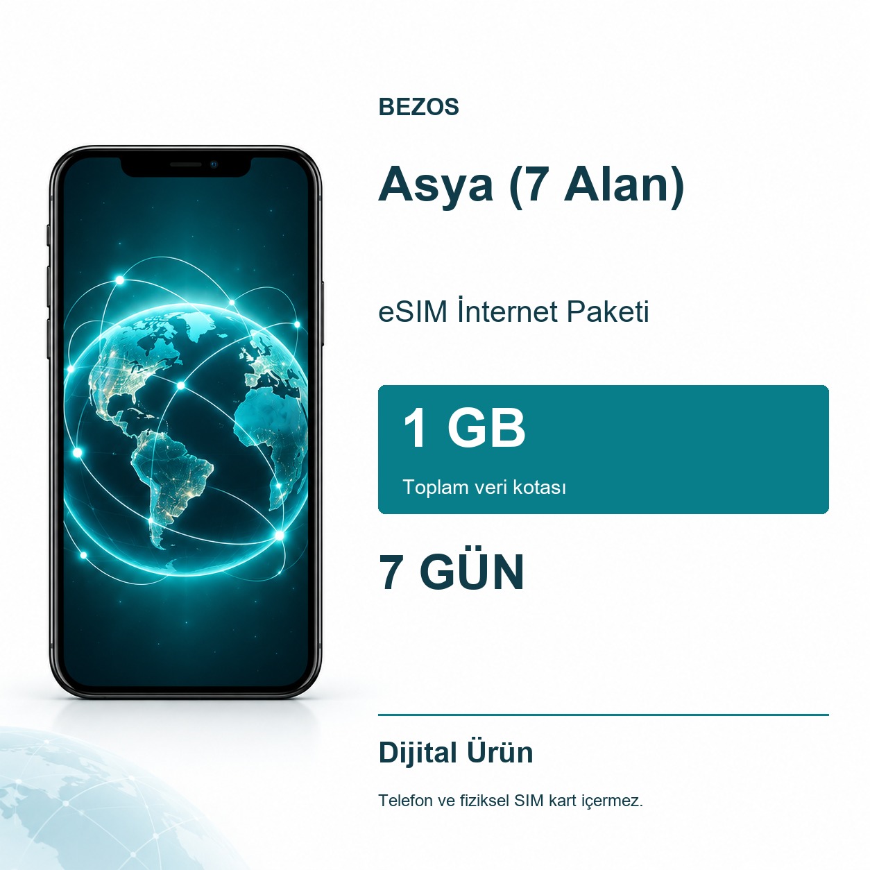 Asya (7 Alan) eSIM İnternet Paketi 1 GB 7 Gün