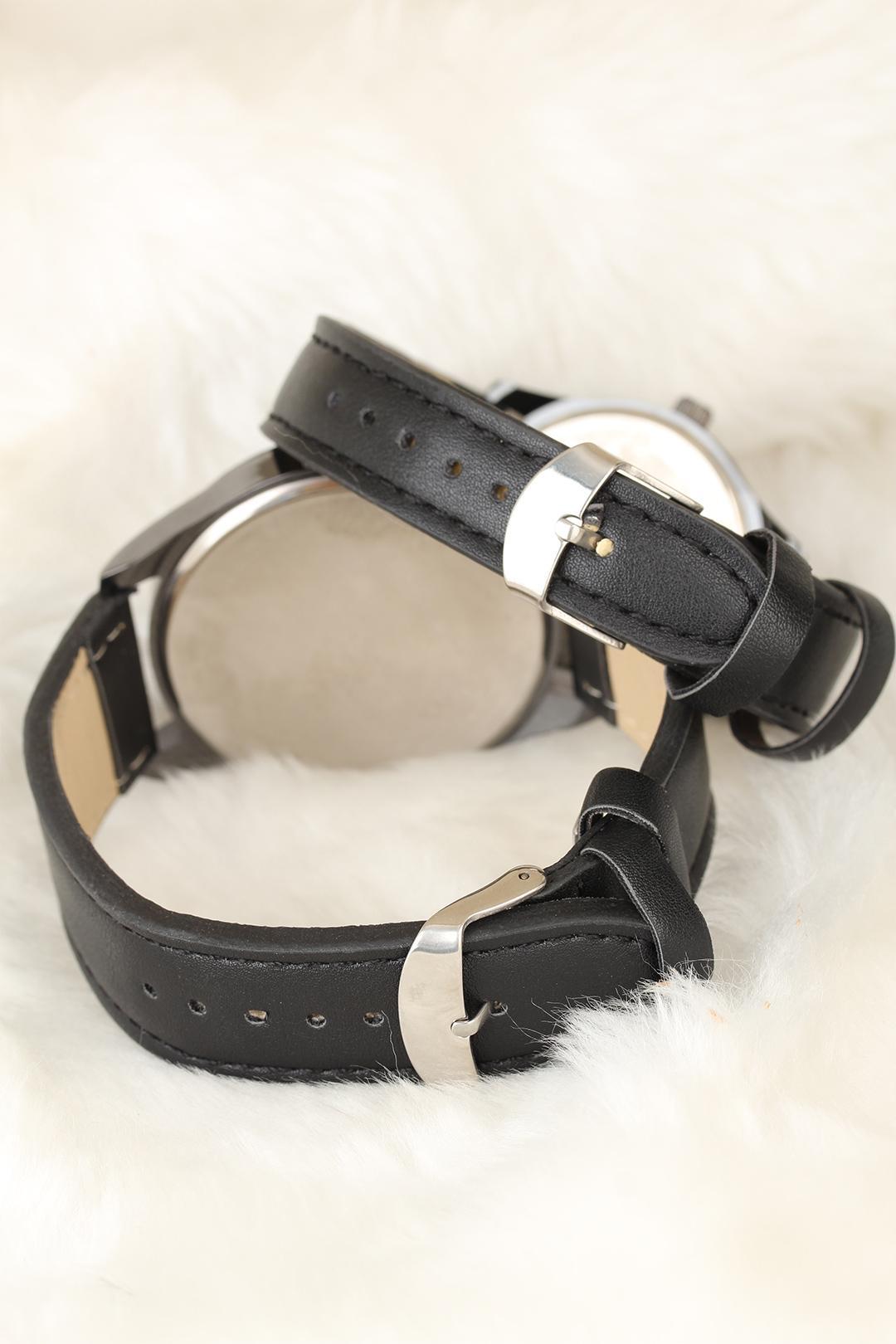 Siyah Renk Deri Kordonlu İstanbul Tasarımlı Sevgili Saatleri