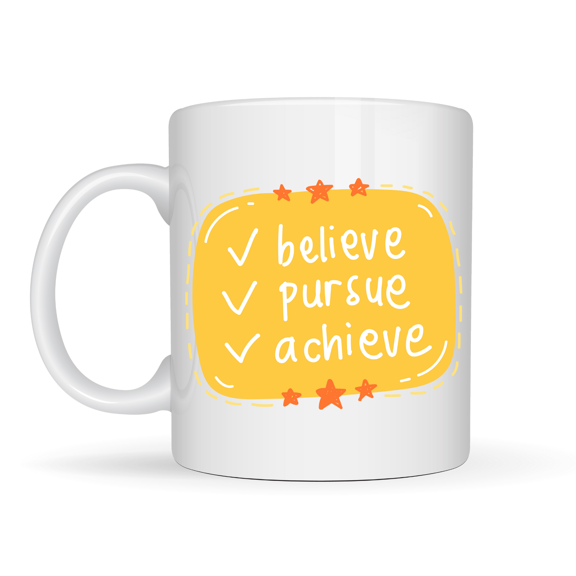 Believe Pursue Achieve Yazılı Porselen Kupa MODEL 124 – Motive Edici Tasarım, İlham Veren Kahve &amp; Çay Kupası, Özel Hediye