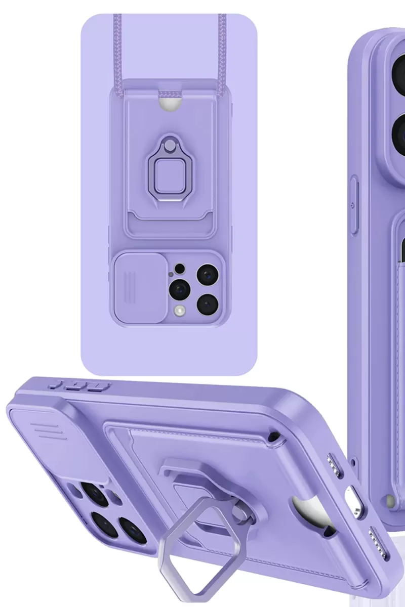 iPhone 15 Pro Kılıf Zuma Kartvizitli Yüzüklü Silikon - Lila