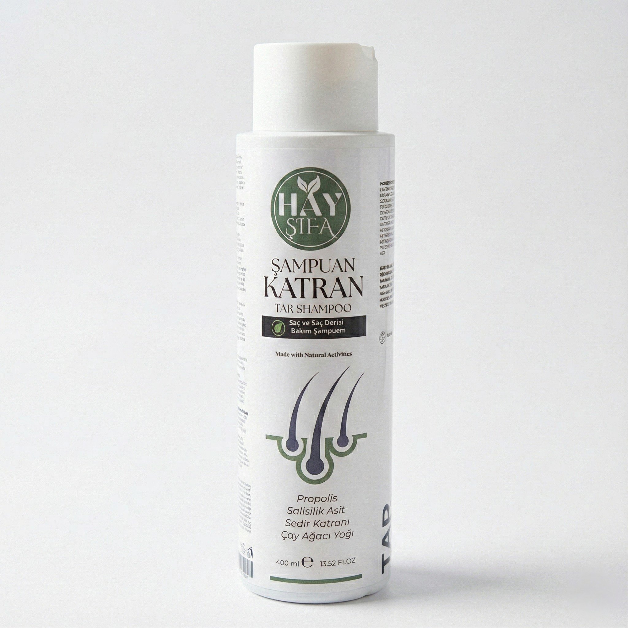 Katran Şampuanı 400 ml Sedir Katranı Çam Katranı Çay Ağacı Yağı ve Propolis İçeren Bitkisel Şampuan