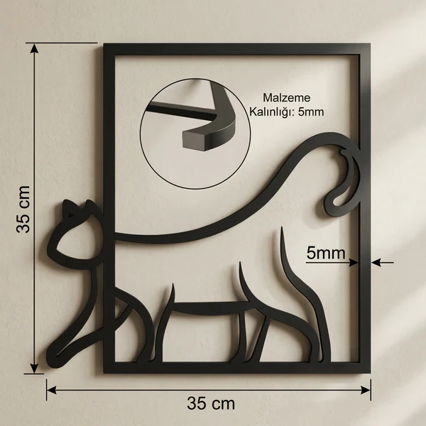 Modern Kedi Duvar Tablosu MDF Lazer Kesim Minimal Kedi Figürlü Duvar Süsü Şık Dekor