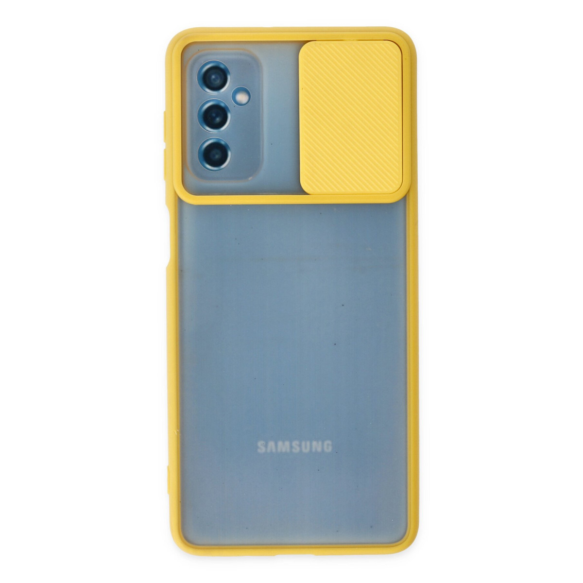 Galaxy M52 5G Kılıf Palm Buzlu Kamera Sürgülü Silikon - Sarı