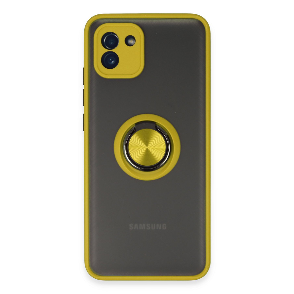 Galaxy A03 Kılıf Montreal Yüzüklü Silikon Kapak - Sarı