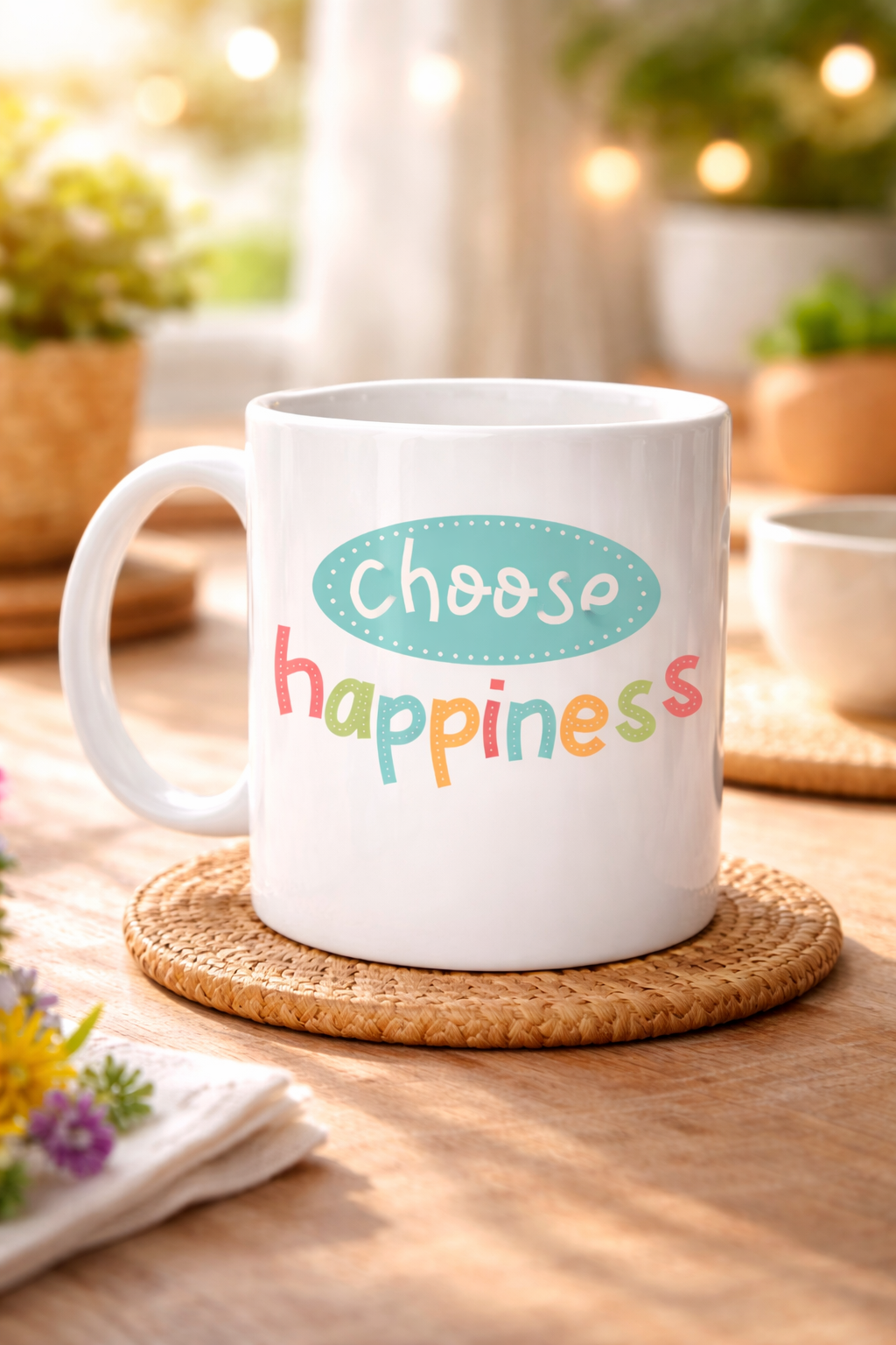 Choose Happiness "MUTLULUĞU SEÇ" Yazılı Porselen Kupa MODEL 156 – Motivasyon Kupası – Renkli Tasarım – Kahve &amp; Çay Kupası – Mutluluk Temalı Hediye