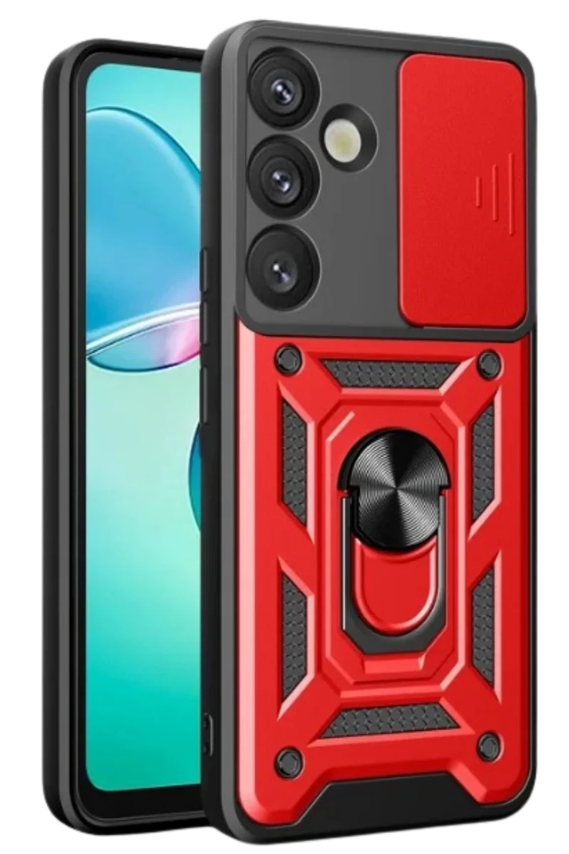 Samsung Galaxy S25 Plus Uyumlu Kılıf Pars Lens Yüzüklü Silikon - Kırmızı