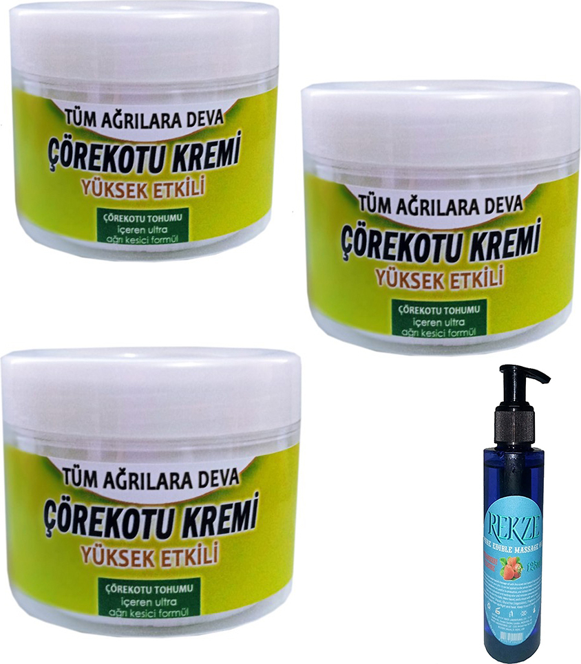 Hintohu Çörek Otu Kremi 100 ml x 3 Adet  / Çilekli Vücut Masaj Bakım Yağı 125 ml