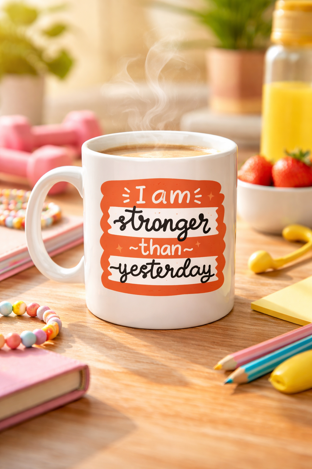 I Am Stronger Than Yesterday Motivasyon Kupası MODEL 136 – İlham Veren Tasarım, Porselen Kahve &amp; Çay Kupası – Günlük Motivasyon Hediyesi
