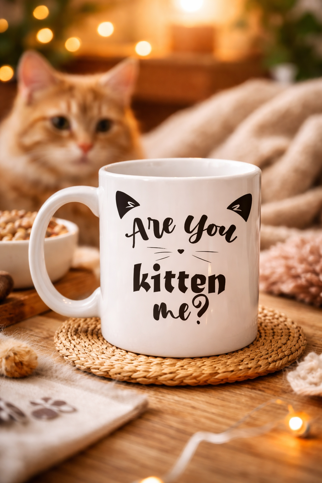 Are You Kitten Me? Yazılı Kedi Temalı Porselen Kupa MODEL 58 Sevimli Tasarım, Kahve &amp; Çay Kupası