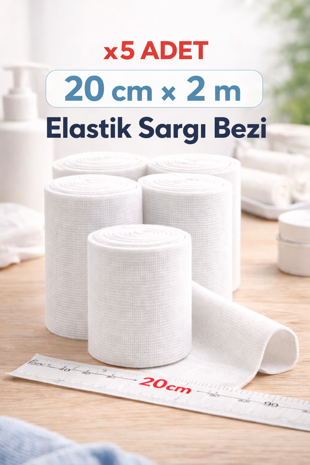 20 CM x 2 M Hidrofil Sargı Bezi Pamuklu Gazlı Bez Kısa Metraj Medikal Sarım Bezi 5 Adet