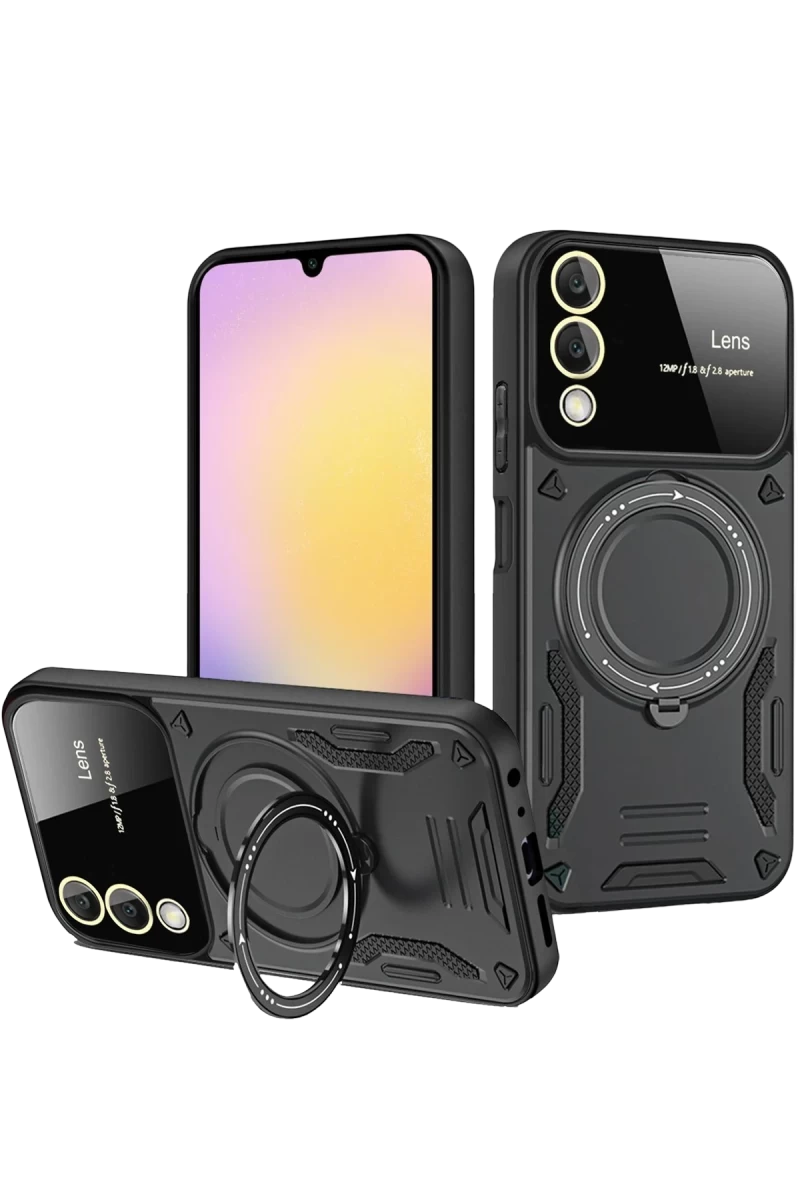 Samsung Galaxy S25 Uyumlu Edge Kılıf Joy Lens Standlı Kapak - Siyah