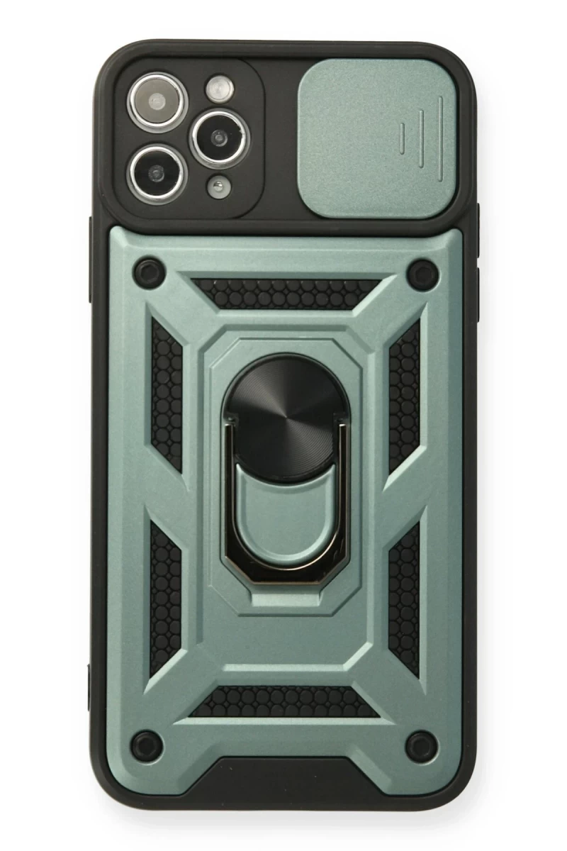 Apple iPhone 11 Pro Max Uyumlu Kılıf Pars Lens Yüzüklü Silikon - Yeşil