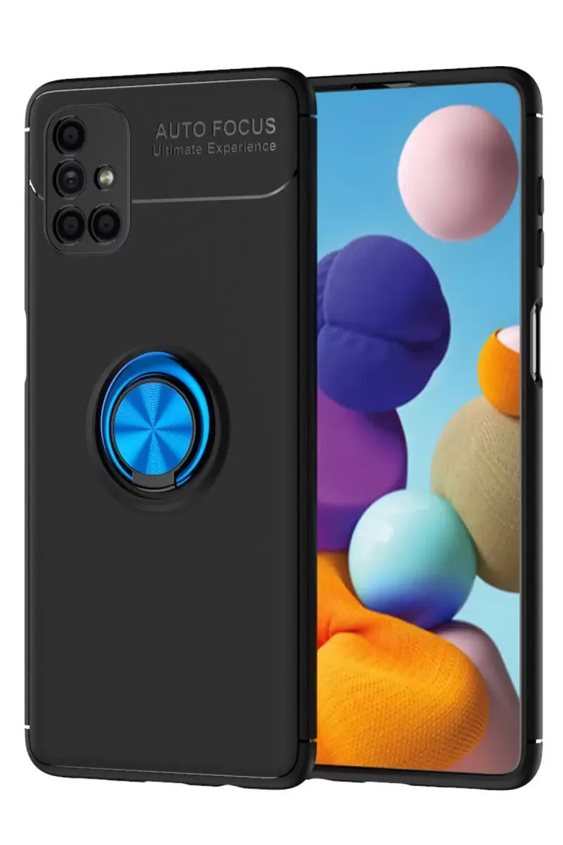 Galaxy M51 Kılıf Range Yüzüklü Silikon - Siyah-Mavi