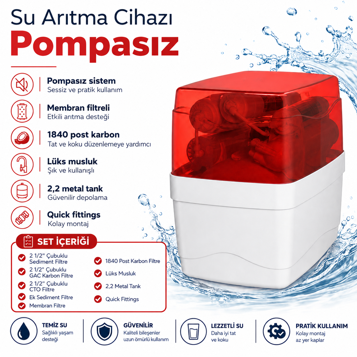 Pompasız Su Arıtma Cihazı Çubuklu Filtreli 2,2 Galon Tanklı 108691135