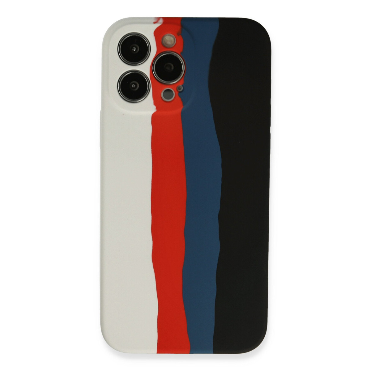 iPhone 13 Pro Kılıf Ebruli Lansman Silikon - Beyaz-Siyah