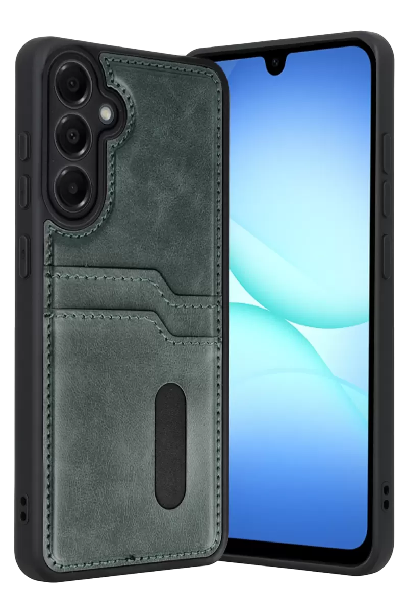 Galaxy A37 5G Sara Kartvizitli Deri Kılıf - Yeşil