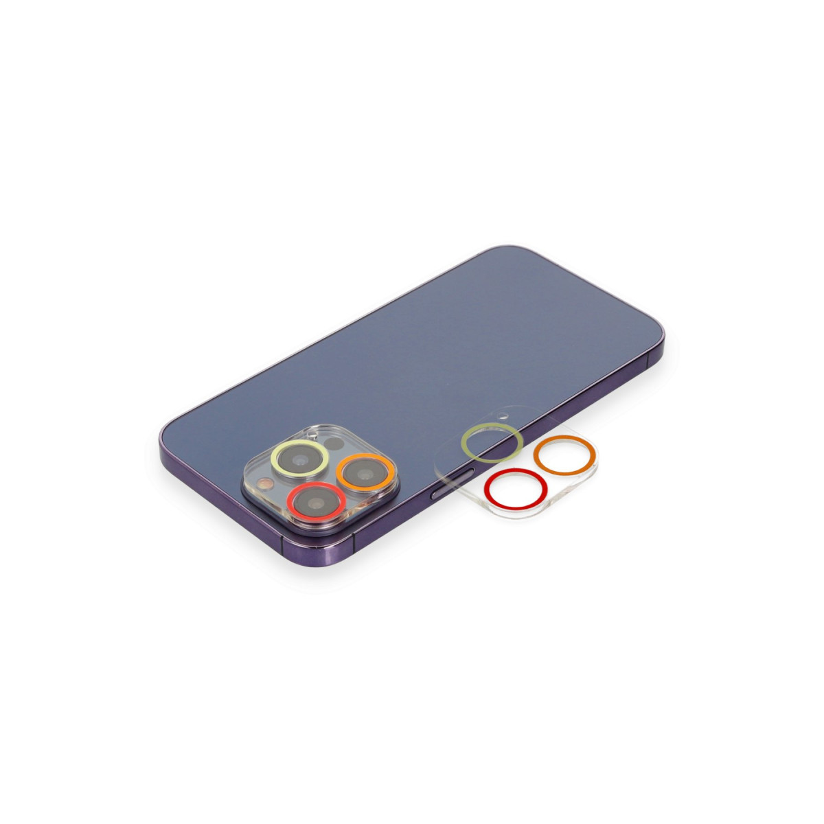 iPhone 12 Pro Max Renkli Kamera Lens Koruma Cam - Turuncu-Kırmızı