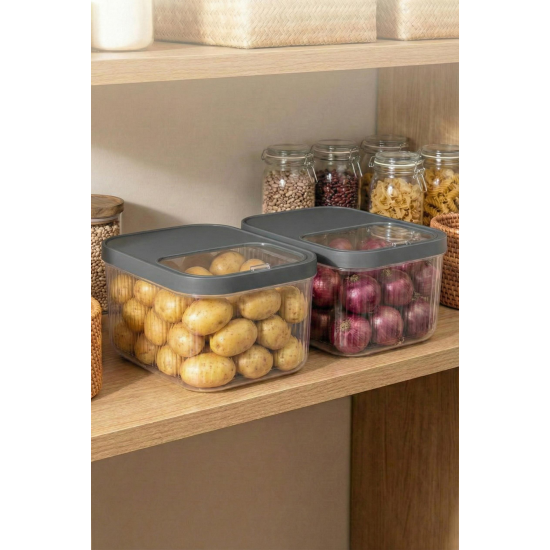 2'Li 12 LT Multibox Füme Kayar Kapaklı Saklama Kabı & Erzak Kabı & Patates Soğan Kovası