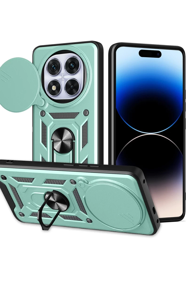 Xiaomi Redmi Note 14 Pro Plus Uyumlu Kılıf Pars Lens Yüzüklü Silikon - Yeşil