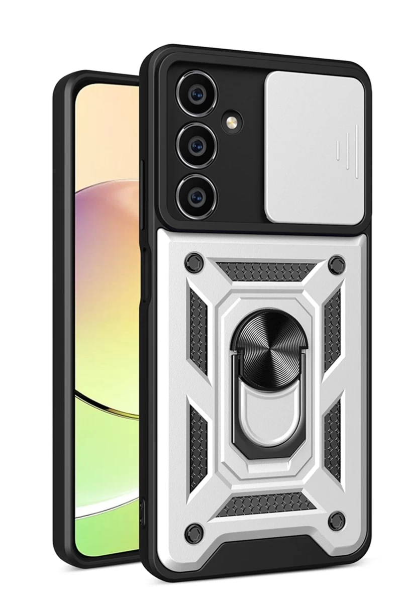 Samsung Galaxy A05S Uyumlu Kılıf Pars Lens Yüzüklü Silikon - Gümüş