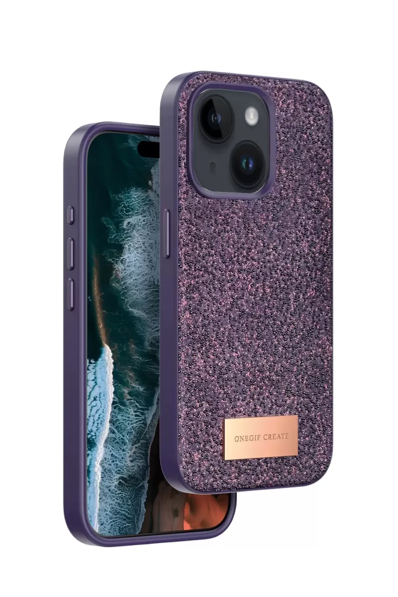 iPhone 15 Bright Simli Kapak - Derin Mor