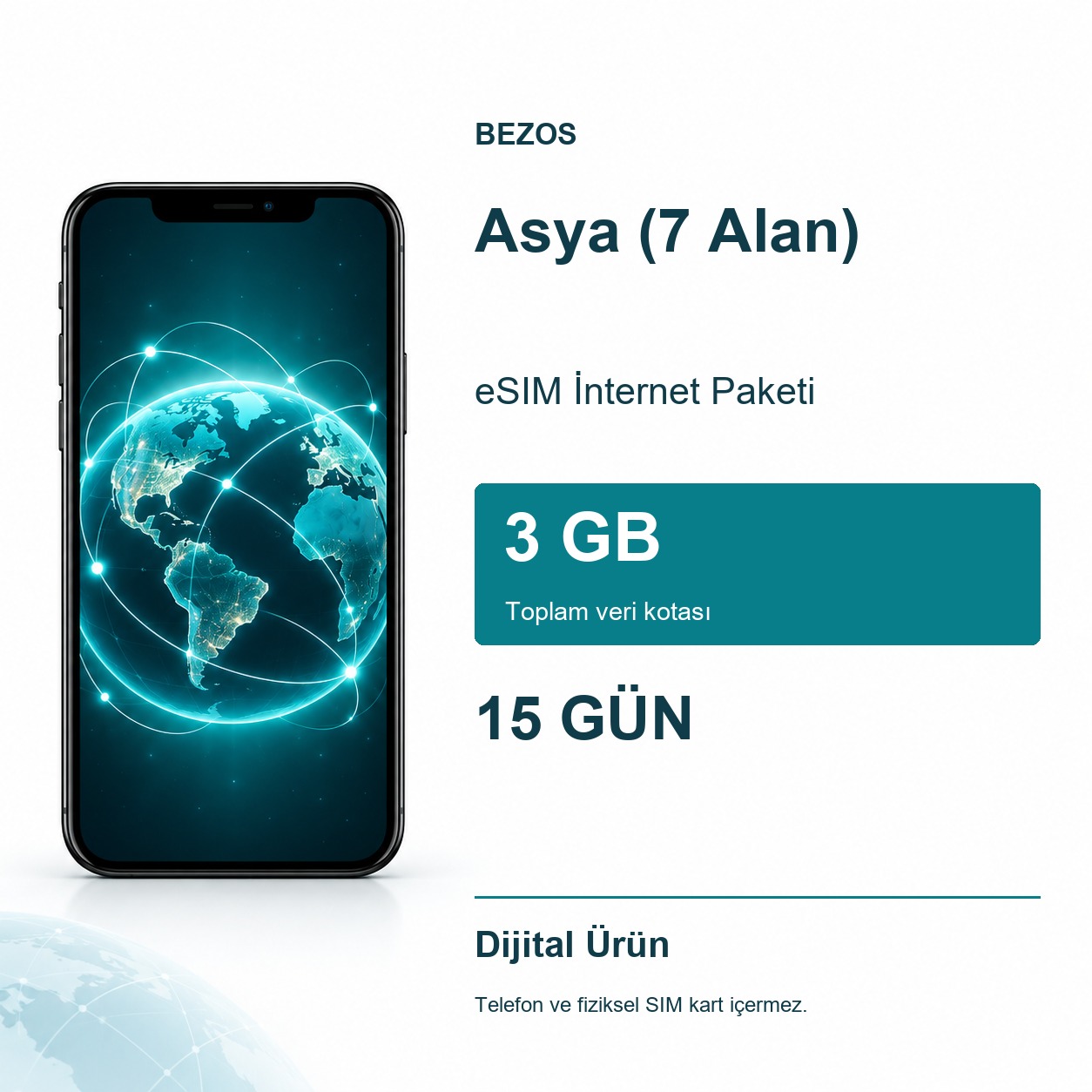 Asya (7 Alan) eSIM İnternet Paketi 3 GB 15 Gün