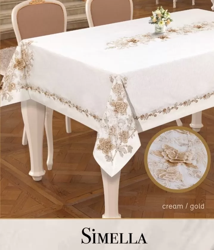 Keten Masa Örtüsü Tablecloth 160x260 cm Yemek Masası Örtüsü Simella Model Krem-God Detay