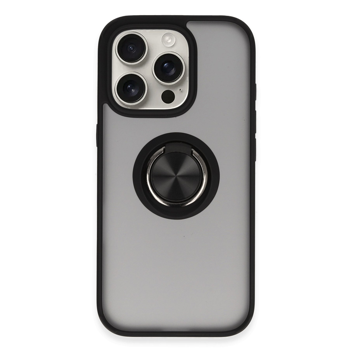 iPhone 16 Pro Max Kılıf Montreal Yüzüklü Silikon Kapak - Siyah