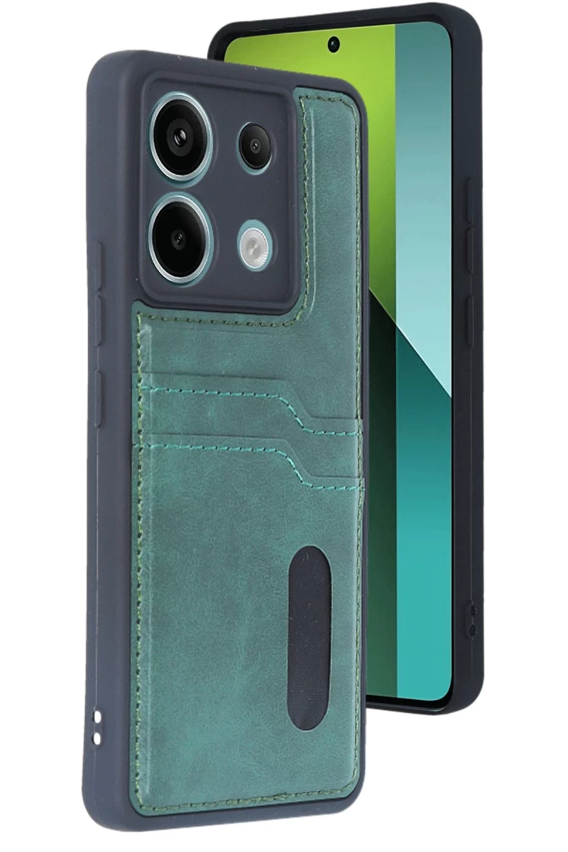Xiaomi Redmi Note 13 Pro 4G Uyumlu Kılıf Sara Kartvizitli Deri Kılıf - Koyu Yeşil