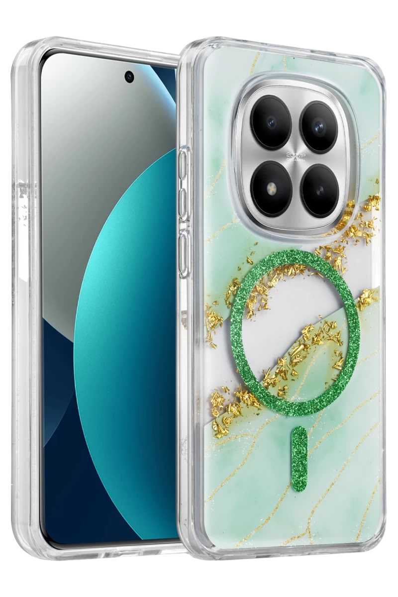Onegif Xiaomi Redmi Note 15 Pro 5G Uyumlu Lotus Simli Magsafe Kapak - Yeşil