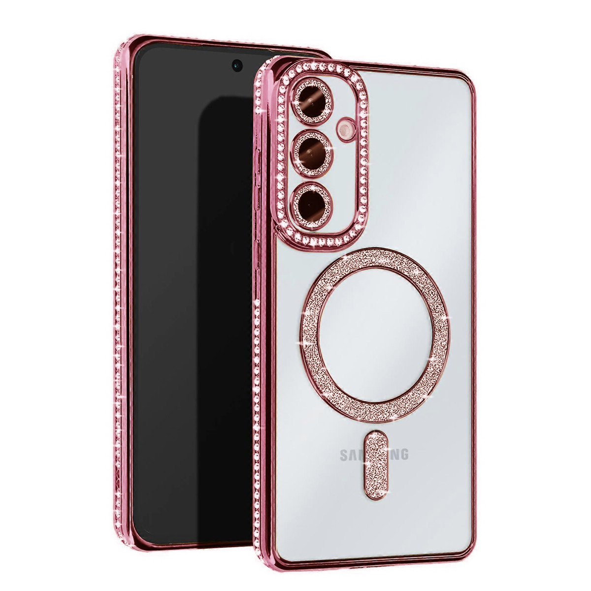 Galaxy S25 Kılıf Joke Simli Magneticsafe Kılıf - Pembe