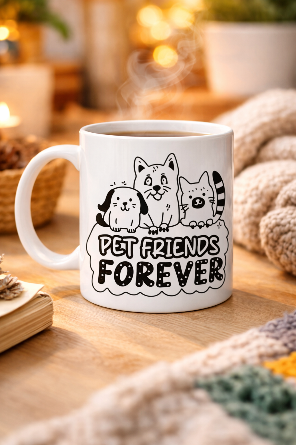 Pet Friends Forever Porselen Kupa MODEL 69 – Kedi &amp; Köpek Figürlü Sevimli Tasarım, Hayvan Severlere Özel Kahve ve Çay Kupası